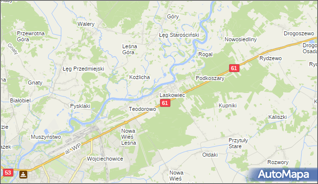 mapa Laskowiec gmina Rzekuń, Laskowiec gmina Rzekuń na mapie Targeo