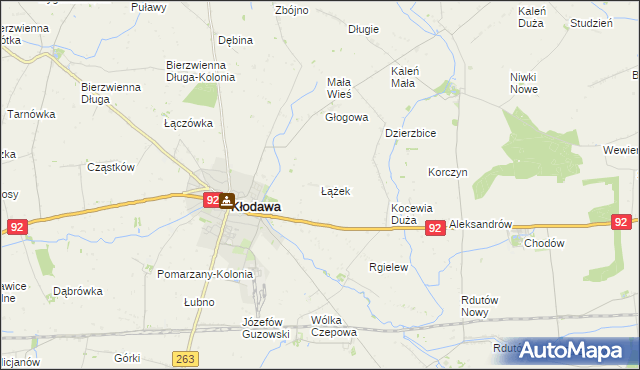 mapa Łążek gmina Kłodawa, Łążek gmina Kłodawa na mapie Targeo