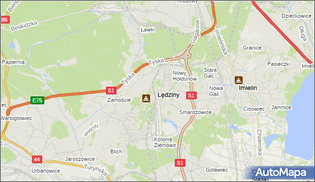 mapa Lędziny powiat bieruńsko-lędziński, Lędziny powiat bieruńsko-lędziński na mapie Targeo