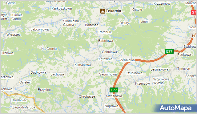 mapa Łętownia gmina Jordanów, Łętownia gmina Jordanów na mapie Targeo