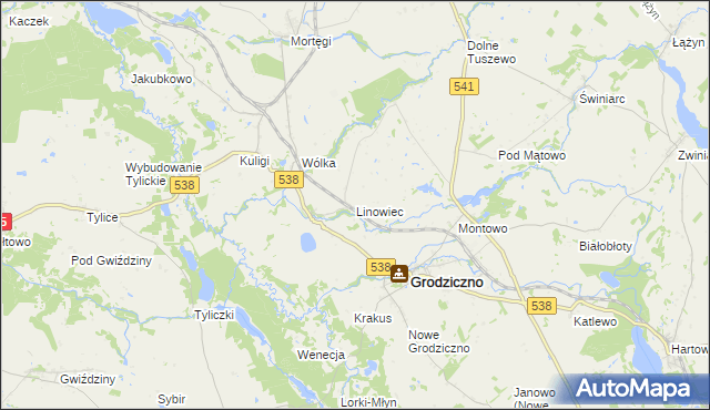 mapa Linowiec gmina Grodziczno, Linowiec gmina Grodziczno na mapie Targeo