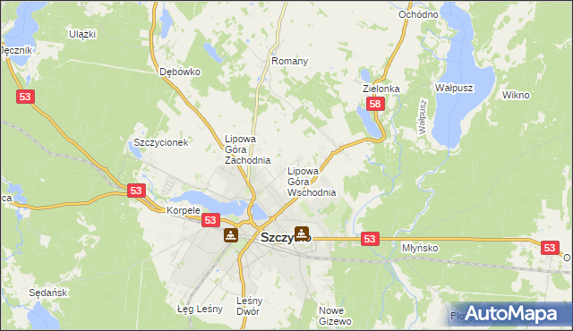 mapa Lipowa Góra Wschodnia, Lipowa Góra Wschodnia na mapie Targeo