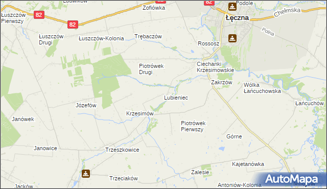 mapa Lubieniec gmina Mełgiew, Lubieniec gmina Mełgiew na mapie Targeo