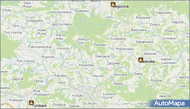 mapa Makowica gmina Limanowa, Makowica gmina Limanowa na mapie Targeo