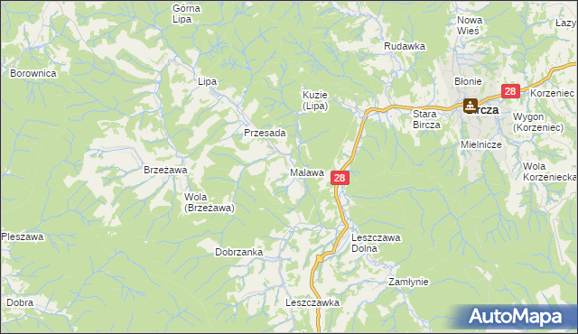mapa Malawa gmina Bircza, Malawa gmina Bircza na mapie Targeo
