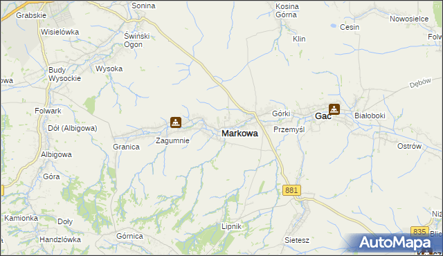 mapa Markowa, Markowa na mapie Targeo
