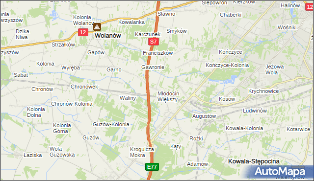 mapa Młodocin Większy, Młodocin Większy na mapie Targeo