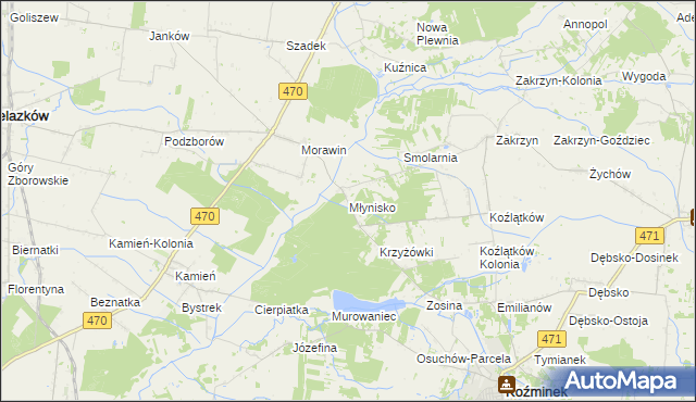 mapa Młynisko gmina Koźminek, Młynisko gmina Koźminek na mapie Targeo