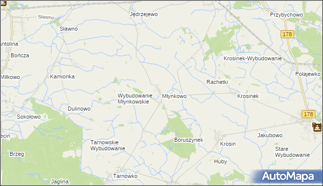 mapa Młynkowo gmina Połajewo, Młynkowo gmina Połajewo na mapie Targeo