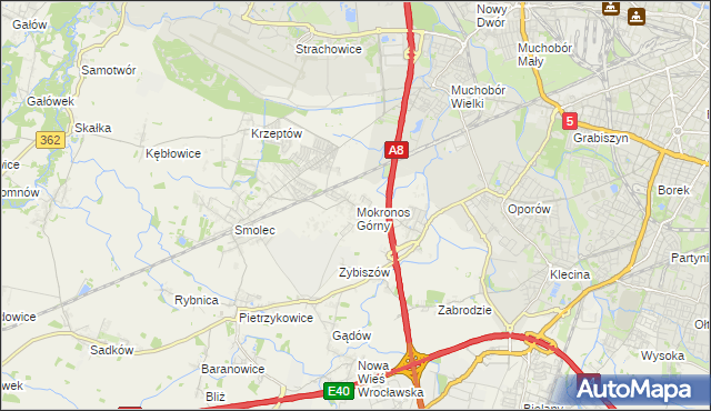 mapa Mokronos Górny, Mokronos Górny na mapie Targeo