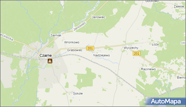 mapa Nadziejewo gmina Czarne, Nadziejewo gmina Czarne na mapie Targeo