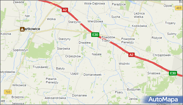 mapa Nasale gmina Wartkowice, Nasale gmina Wartkowice na mapie Targeo