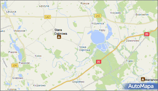 mapa Nowa Dąbrowa gmina Stara Dąbrowa, Nowa Dąbrowa gmina Stara Dąbrowa na mapie Targeo