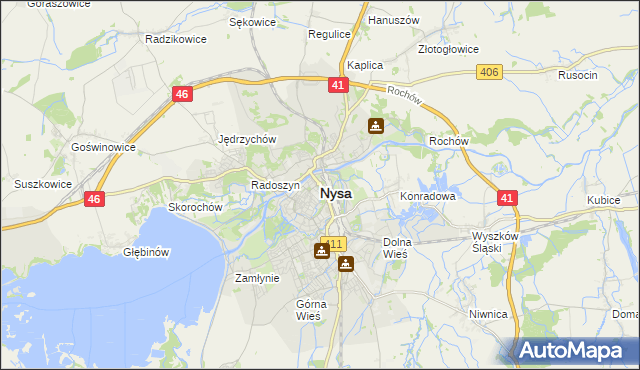 mapa Nysy, Nysa na mapie Targeo