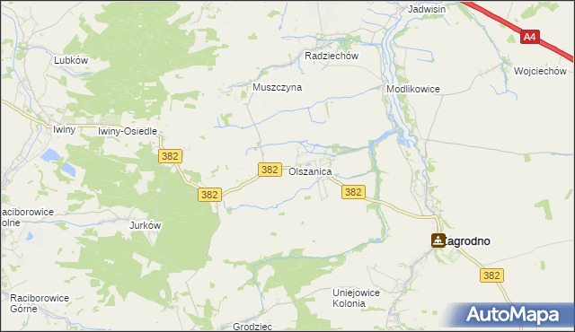 mapa Olszanica gmina Zagrodno, Olszanica gmina Zagrodno na mapie Targeo