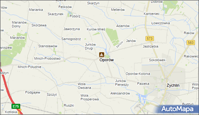 mapa Oporów powiat kutnowski, Oporów powiat kutnowski na mapie Targeo