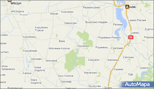 mapa Ościsłowo gmina Wilczyn, Ościsłowo gmina Wilczyn na mapie Targeo