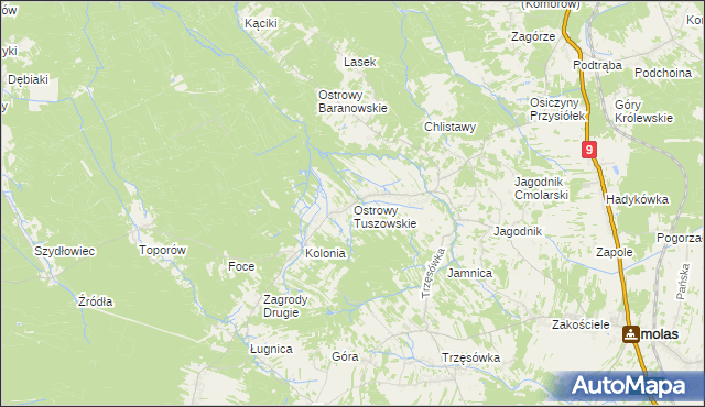 mapa Ostrowy Tuszowskie, Ostrowy Tuszowskie na mapie Targeo