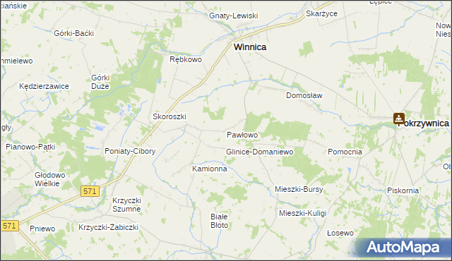 mapa Pawłowo gmina Winnica, Pawłowo gmina Winnica na mapie Targeo
