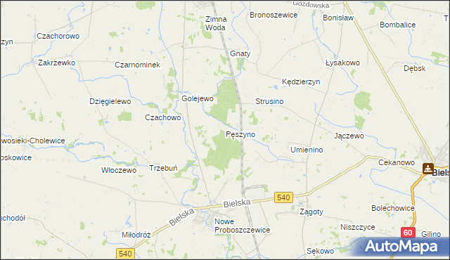mapa Pęszyno, Pęszyno na mapie Targeo