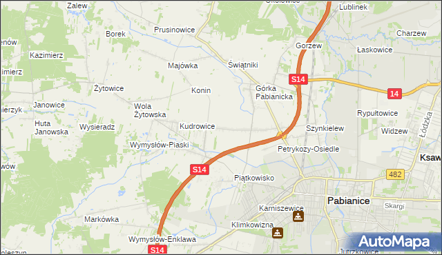 mapa Petrykozy gmina Pabianice, Petrykozy gmina Pabianice na mapie Targeo