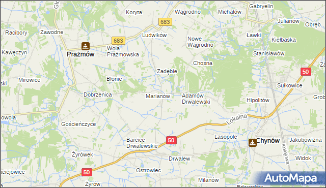 mapa Pieczyska gmina Chynów, Pieczyska gmina Chynów na mapie Targeo