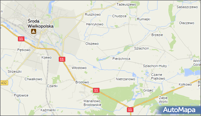 mapa Pierzchno gmina Środa Wielkopolska, Pierzchno gmina Środa Wielkopolska na mapie Targeo