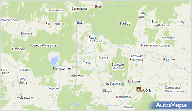 mapa Pilczyca gmina Słupia Konecka, Pilczyca gmina Słupia Konecka na mapie Targeo