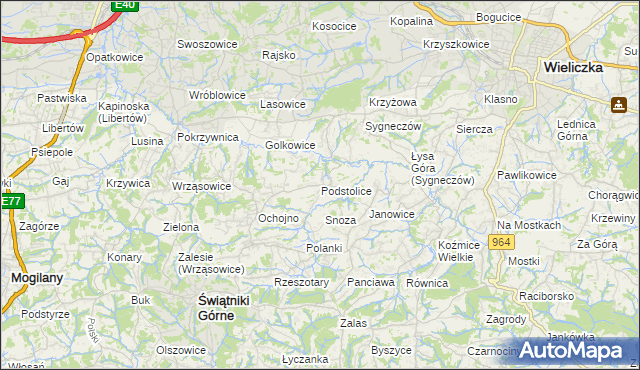 mapa Podstolice gmina Wieliczka, Podstolice gmina Wieliczka na mapie Targeo