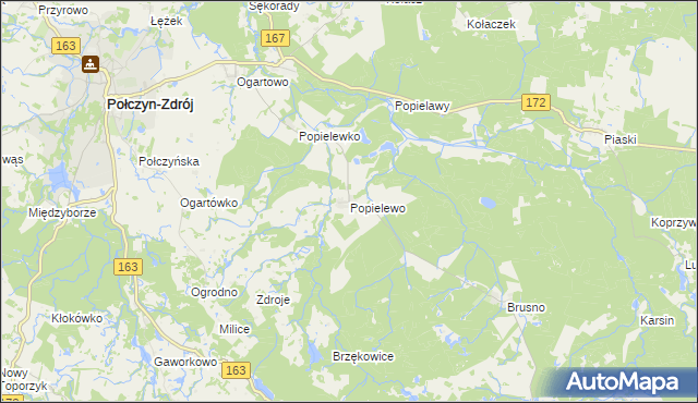 mapa Popielewo gmina Połczyn-Zdrój, Popielewo gmina Połczyn-Zdrój na mapie Targeo