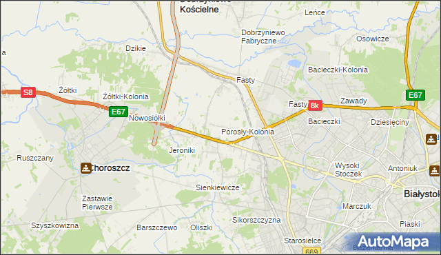 mapa Porosły-Kolonia, Porosły-Kolonia na mapie Targeo