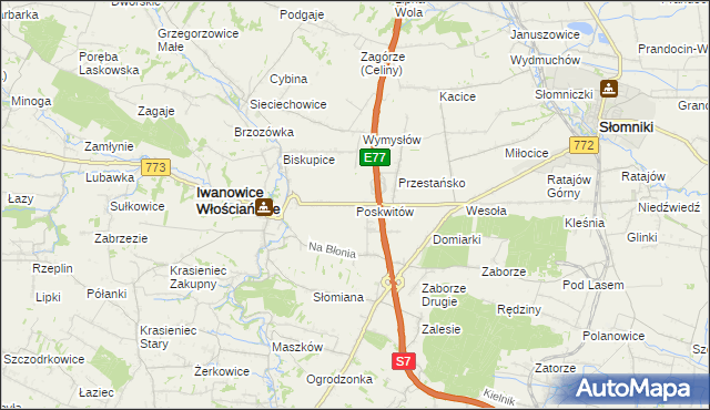 mapa Poskwitów, Poskwitów na mapie Targeo