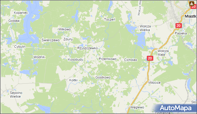 mapa Przemkowo gmina Miastko, Przemkowo gmina Miastko na mapie Targeo