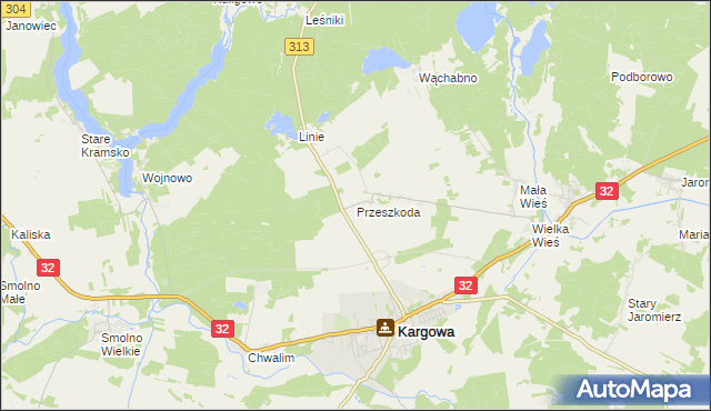 mapa Przeszkoda gmina Kargowa, Przeszkoda gmina Kargowa na mapie Targeo