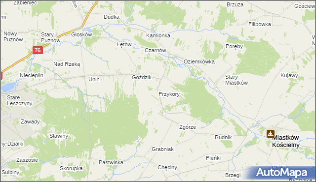 mapa Przykory gmina Miastków Kościelny, Przykory gmina Miastków Kościelny na mapie Targeo