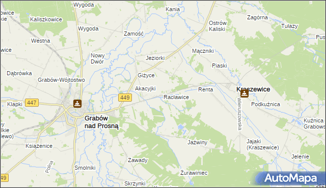 mapa Racławice gmina Kraszewice, Racławice gmina Kraszewice na mapie Targeo