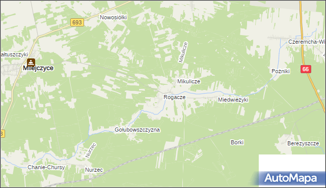 mapa Rogacze gmina Milejczyce, Rogacze gmina Milejczyce na mapie Targeo