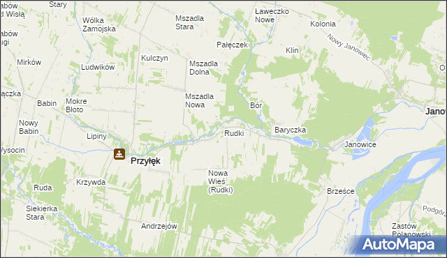 mapa Rudki gmina Przyłęk, Rudki gmina Przyłęk na mapie Targeo
