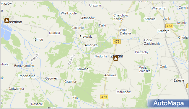 mapa Rudunki gmina Zadzim, Rudunki gmina Zadzim na mapie Targeo