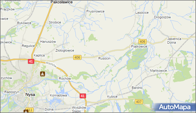 mapa Rusocin gmina Nysa, Rusocin gmina Nysa na mapie Targeo