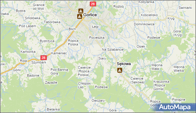 mapa Siary, Siary na mapie Targeo