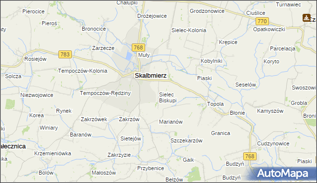 mapa Sielec Biskupi, Sielec Biskupi na mapie Targeo