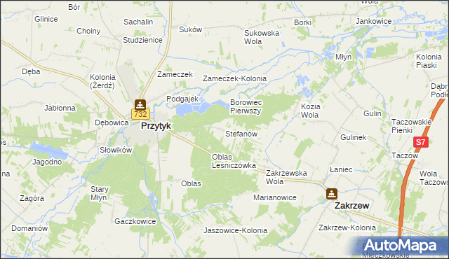mapa Stefanów gmina Przytyk, Stefanów gmina Przytyk na mapie Targeo