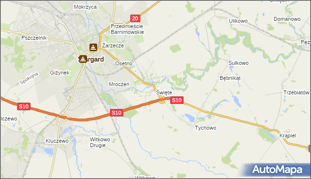 mapa Święte gmina Stargard, Święte gmina Stargard na mapie Targeo