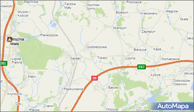 mapa Tokary gmina Długołęka, Tokary gmina Długołęka na mapie Targeo