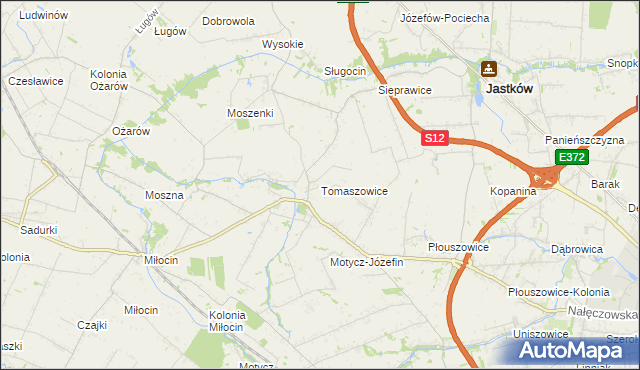 mapa Tomaszowice gmina Jastków, Tomaszowice gmina Jastków na mapie Targeo