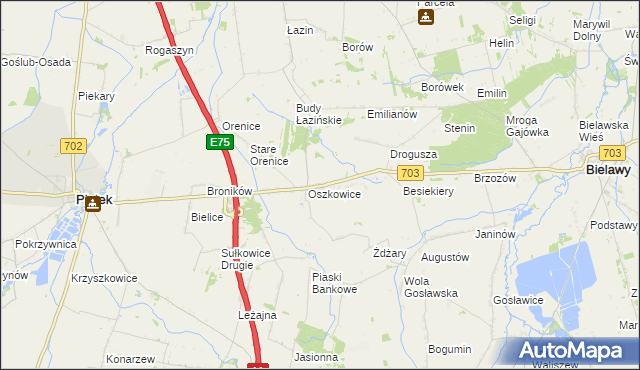 mapa Trzaskowice gmina Bielawy, Trzaskowice gmina Bielawy na mapie Targeo