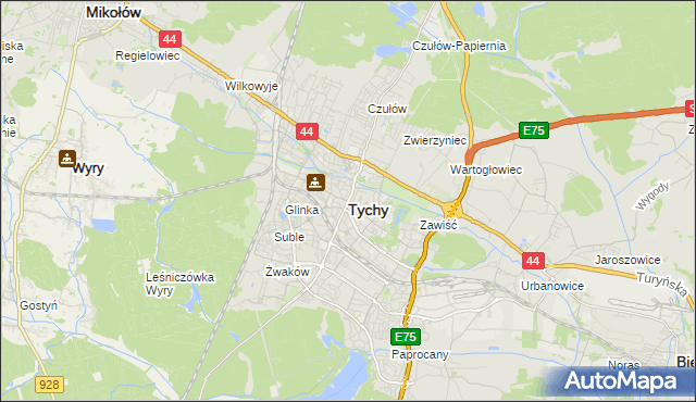 mapa Tychów, Tychy na mapie Targeo