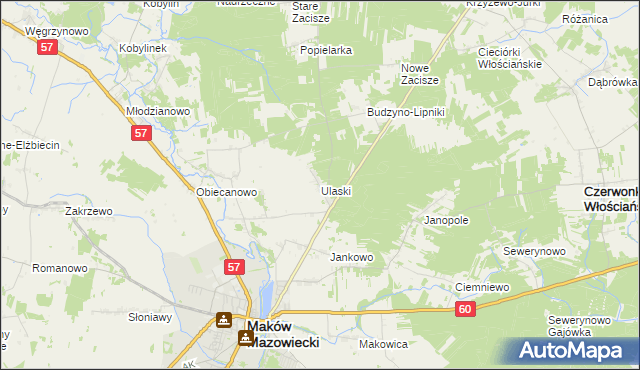 mapa Ulaski gmina Czerwonka, Ulaski gmina Czerwonka na mapie Targeo