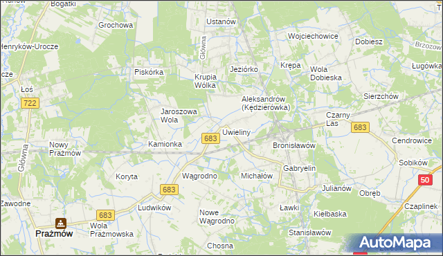 mapa Uwieliny, Uwieliny na mapie Targeo